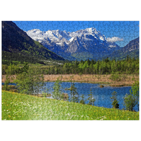 puzzleplate Seven springs in the Loisach valley near Eschenlohe against Zugspitzgruppe, Upper Bavaria 500 Jigsaw Puzzle