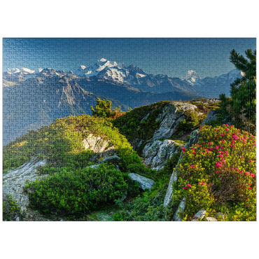 puzzleplate Summit panorama with Dom (4545m), Matterhorn (4478m) and Weisshorn (4505m) 1000 Jigsaw Puzzle
