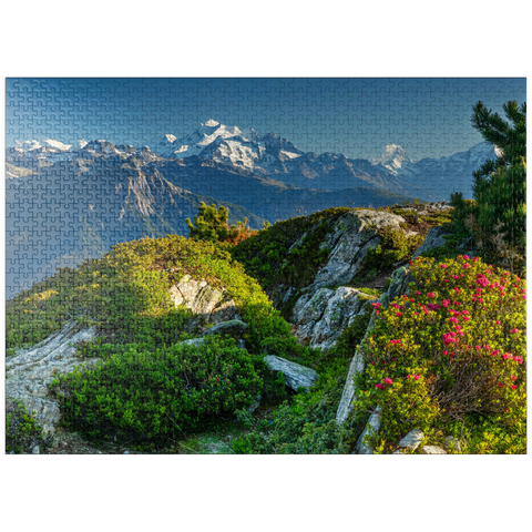 puzzleplate Summit panorama with Dom (4545m), Matterhorn (4478m) and Weisshorn (4505m) 1000 Jigsaw Puzzle