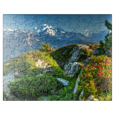 puzzleplate Summit panorama with Dom (4545m), Matterhorn (4478m) and Weisshorn (4505m) 100 Jigsaw Puzzle