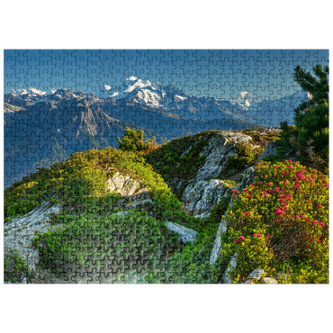 puzzleplate Summit panorama with Dom (4545m), Matterhorn (4478m) and Weisshorn (4505m) 500 Jigsaw Puzzle