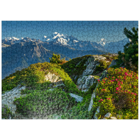 puzzleplate Summit panorama with Dom (4545m), Matterhorn (4478m) and Weisshorn (4505m) 500 Jigsaw Puzzle
