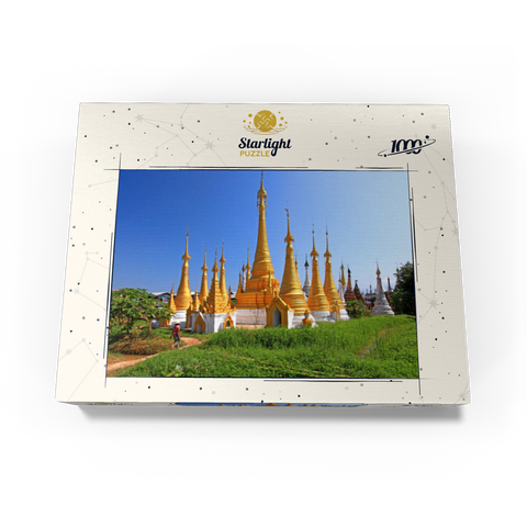 Stupas in the monastery complex of Ywama at Inle Lake, Myanmar 1000 Jigsaw Puzzle box view1