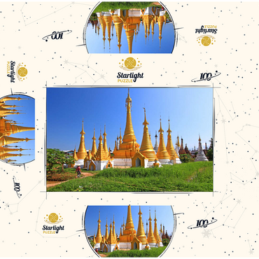 Stupas in the monastery complex of Ywama at Inle Lake, Myanmar 100 Jigsaw Puzzle box 3D Modell