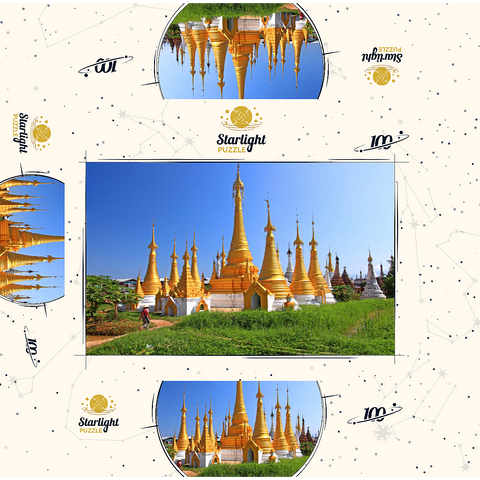 Stupas in the monastery complex of Ywama at Inle Lake, Myanmar 100 Jigsaw Puzzle box 3D Modell