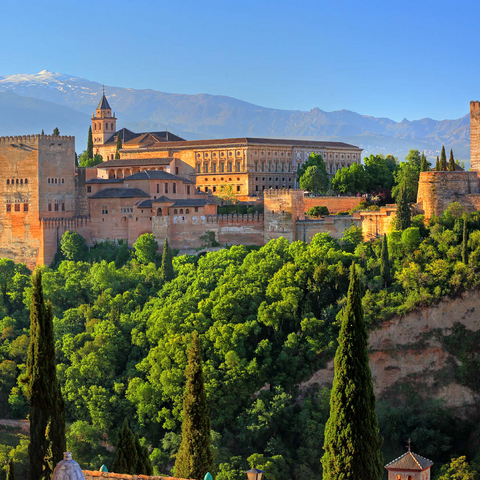 View to the Alhambra against the Sierra Nevada, Granada, Andalusia, Spain 500 Jigsaw Puzzle 3D Modell