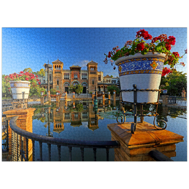 puzzleplate Water basin with the Mudejar Pavilion in the morning light, Plaza de America 1000 Jigsaw Puzzle