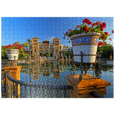 puzzleplate Water basin with the Mudejar Pavilion in the morning light, Plaza de America 500 Jigsaw Puzzle