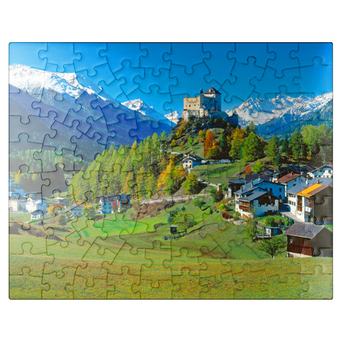 puzzleplate View to Tarasp Castle, Engadine, Canton Grisons, Switzerland 100 Jigsaw Puzzle
