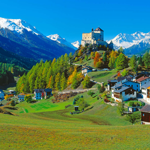 View to Tarasp Castle, Engadine, Canton Grisons, Switzerland 100 Jigsaw Puzzle 3D Modell