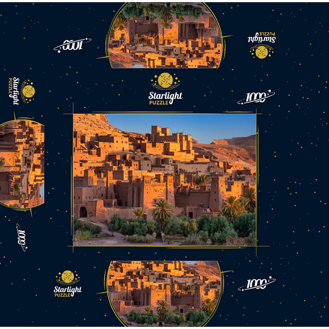 Morning atmosphere at the clay village of Ait Ben Haddou, High Atlas Mountains 1000 Jigsaw Puzzle box 3D Modell