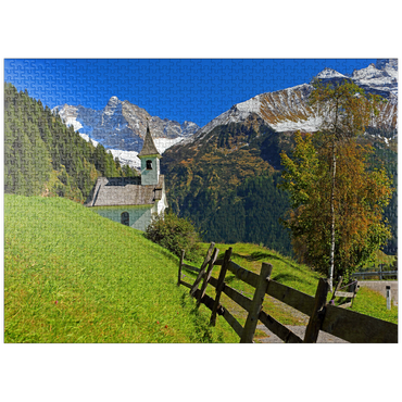 puzzleplate Chapel near Vals against the Olperer (3476m), Valsertal, Tyrol, Austria 1000 Jigsaw Puzzle