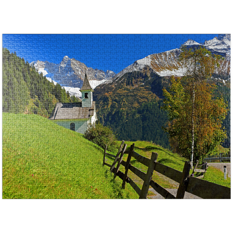 puzzleplate Chapel near Vals against the Olperer (3476m), Valsertal, Tyrol, Austria 1000 Jigsaw Puzzle