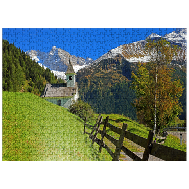 puzzleplate Chapel near Vals against the Olperer (3476m), Valsertal, Tyrol, Austria 500 Jigsaw Puzzle