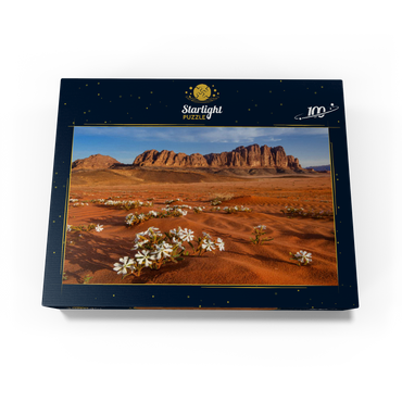 The desert blooms, flowers in the sand, Wadi Rum, Jordan 100 Jigsaw Puzzle box view1