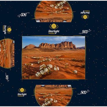 The desert blooms, flowers in the sand, Wadi Rum, Jordan 500 Jigsaw Puzzle box 3D Modell