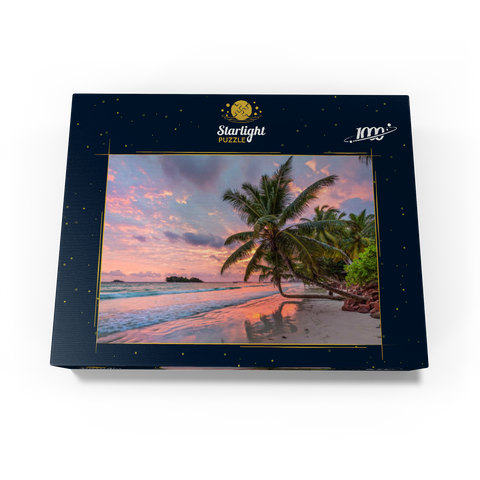 Palm beach of Anse Volbert in morning light, Praslin Island, Seychelles 1000 Jigsaw Puzzle box view1