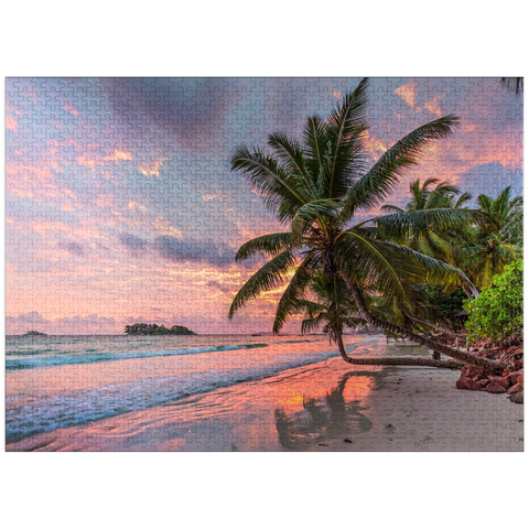 puzzleplate Palm beach of Anse Volbert in morning light, Praslin Island, Seychelles 1000 Jigsaw Puzzle