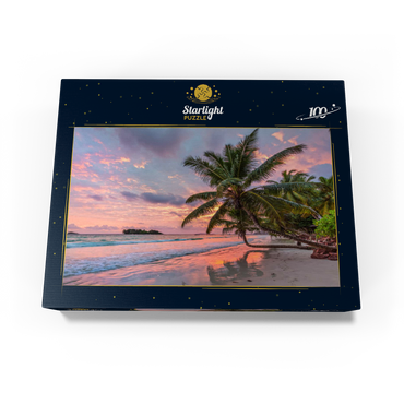 Palm beach of Anse Volbert in morning light, Praslin Island, Seychelles 100 Jigsaw Puzzle box view1