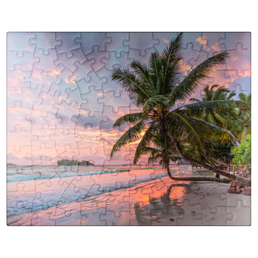 puzzleplate Palm beach of Anse Volbert in morning light, Praslin Island, Seychelles 100 Jigsaw Puzzle