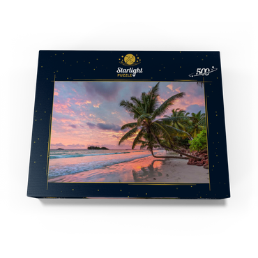 Palm beach of Anse Volbert in morning light, Praslin Island, Seychelles 500 Jigsaw Puzzle box view1