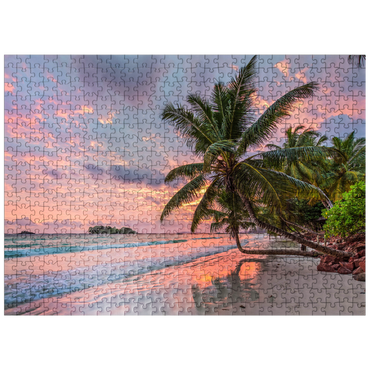 puzzleplate Palm beach of Anse Volbert in morning light, Praslin Island, Seychelles 500 Jigsaw Puzzle