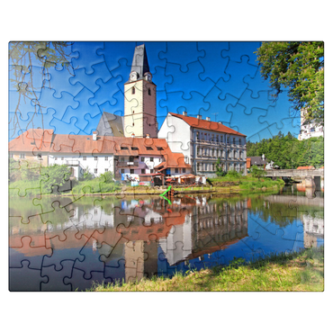 puzzleplate Church of the Virgin Mary in the center on the Vltava River, Rozmberk nad Vltavou 100 Jigsaw Puzzle