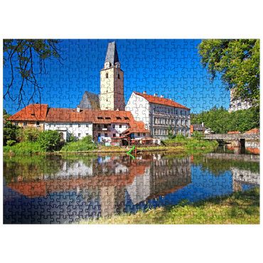 puzzleplate Church of the Virgin Mary in the center on the Vltava River, Rozmberk nad Vltavou 500 Jigsaw Puzzle