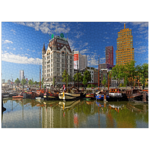 puzzleplate Oudehaven with the Witte Huis, Rotterdam, South Holland, Netherlands 1000 Jigsaw Puzzle
