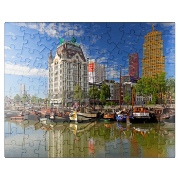 puzzleplate Oudehaven with the Witte Huis, Rotterdam, South Holland, Netherlands 100 Jigsaw Puzzle