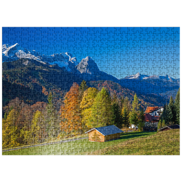 puzzleplate View from the Pfeiffer-Alm to the Zugspitzgruppe (2962m), Garmisch-Partenkirchen 500 Jigsaw Puzzle