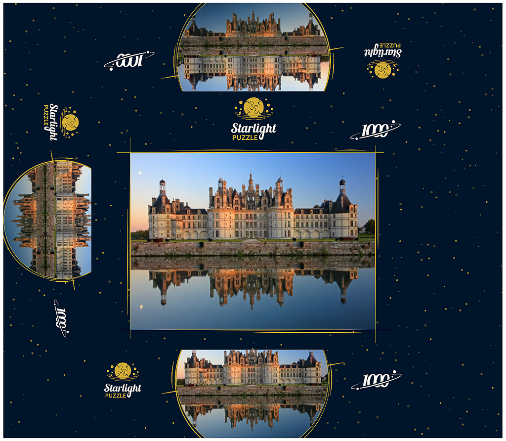 Chateau moat and north facade of Chambord Castle, France 1000 Jigsaw Puzzle box 3D Modell
