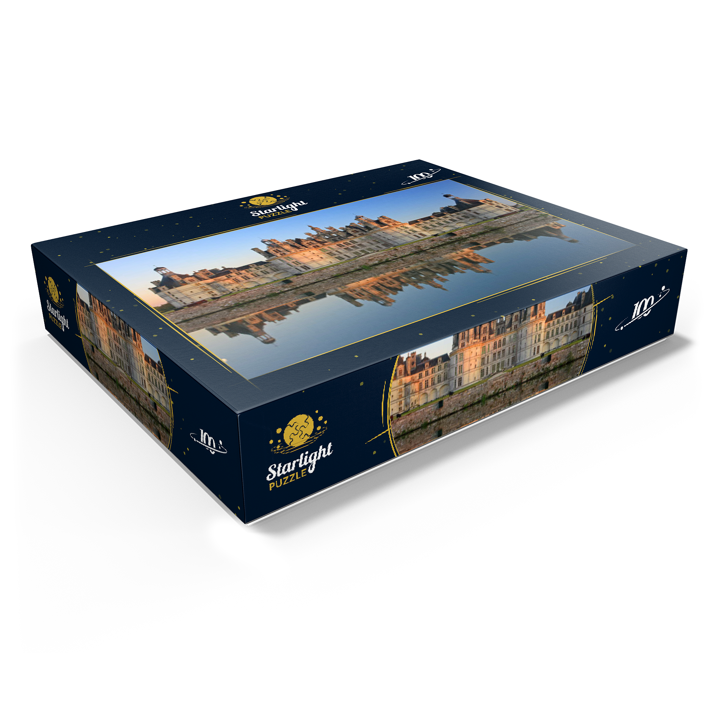 Chateau moat and north facade of Chambord Castle, France 100 Jigsaw Puzzle box view1