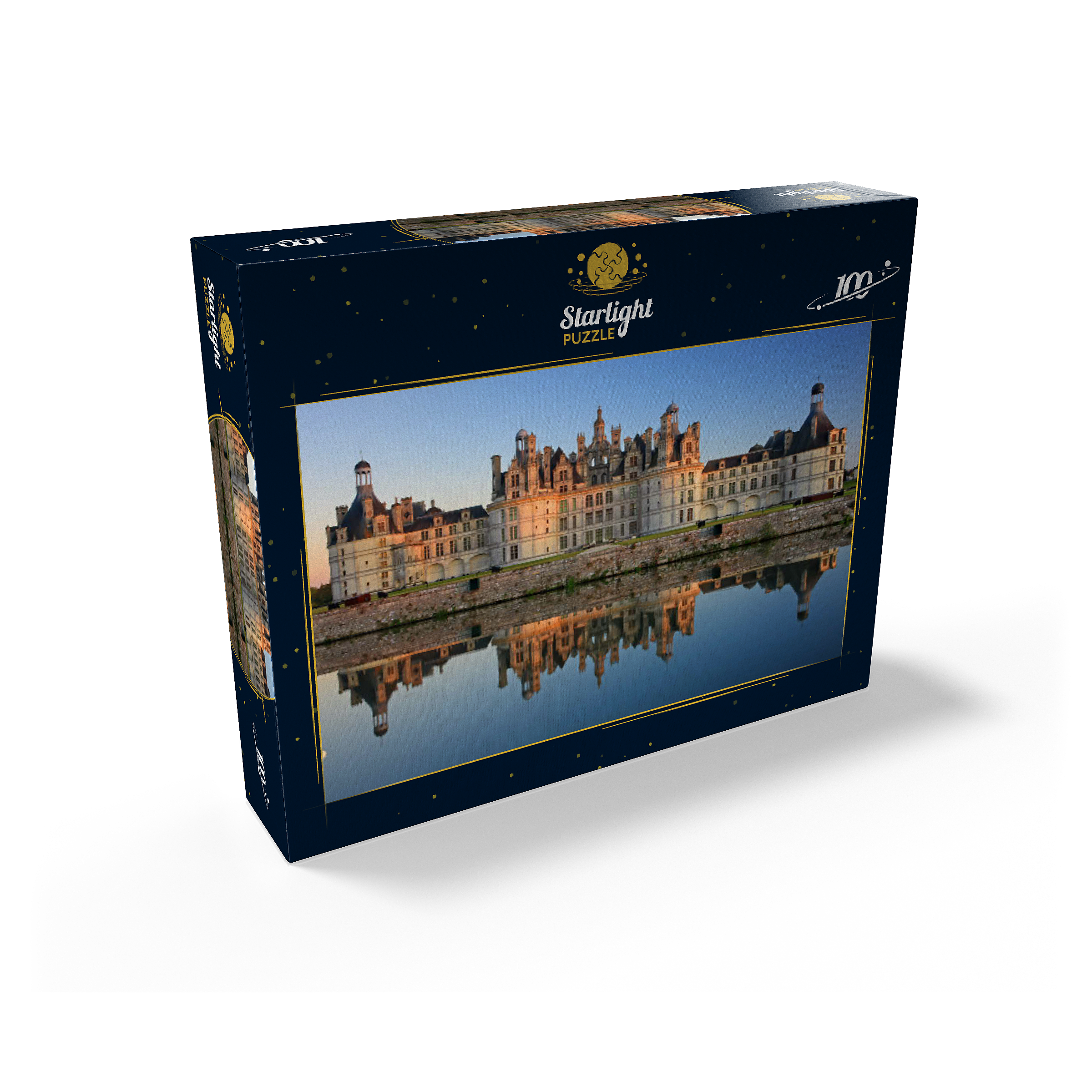 Chateau moat and north facade of Chambord Castle, France 100 Jigsaw Puzzle box view1