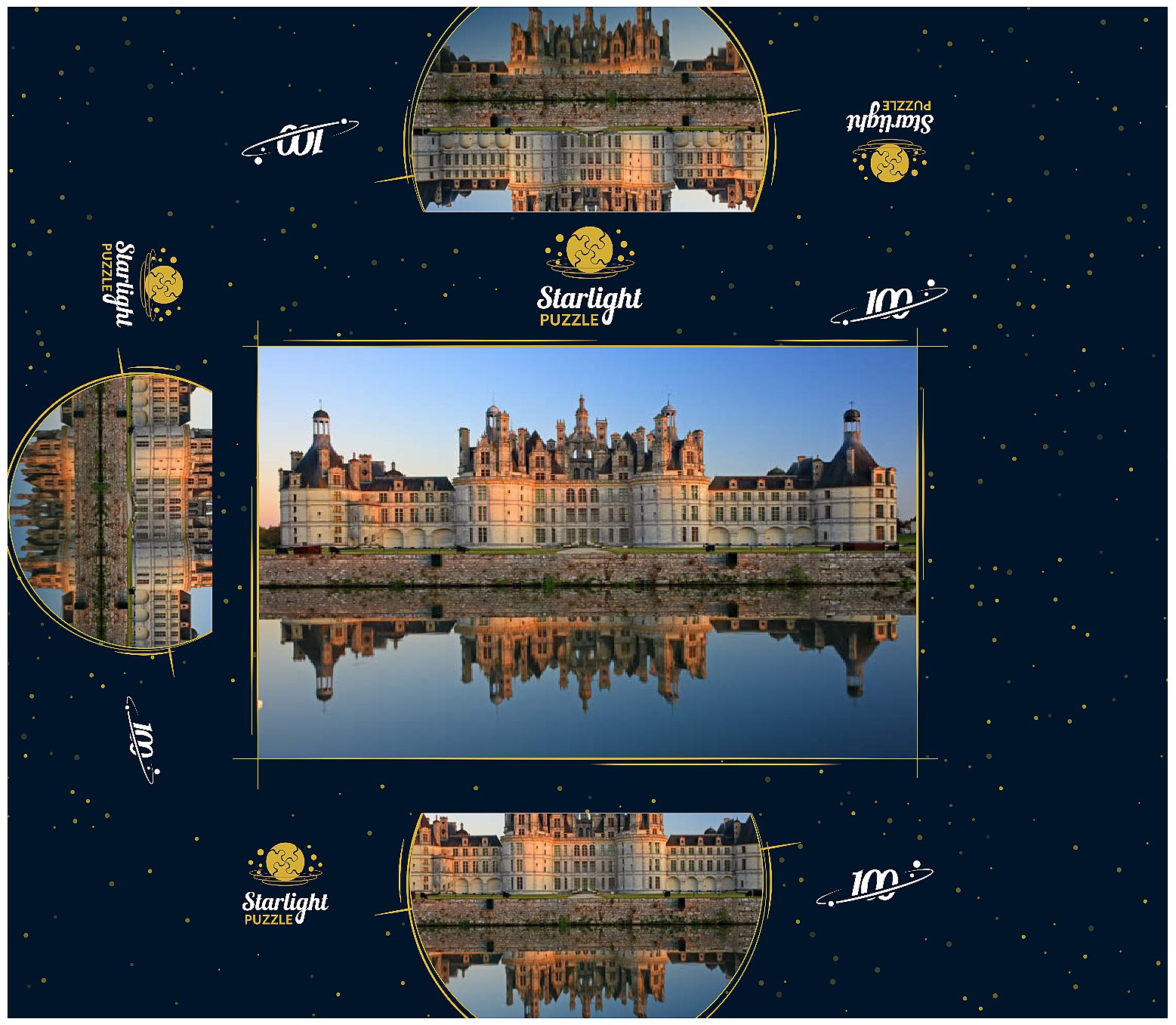 Chateau moat and north facade of Chambord Castle, France 100 Jigsaw Puzzle box 3D Modell