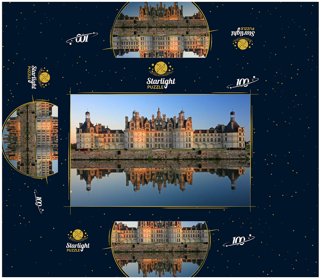 Chateau moat and north facade of Chambord Castle, France 100 Jigsaw Puzzle box 3D Modell