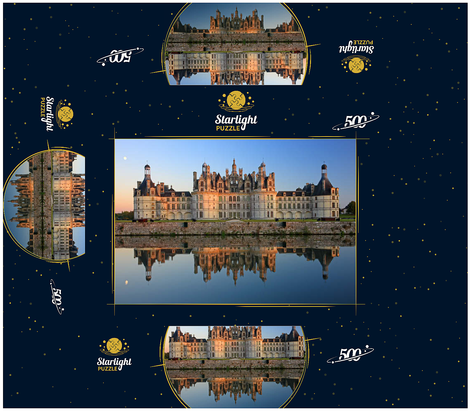 Chateau moat and north facade of Chambord Castle, France 500 Jigsaw Puzzle box 3D Modell