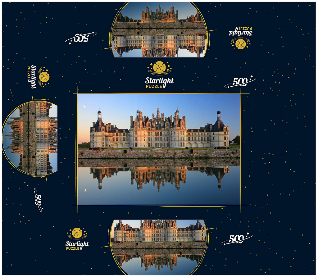 Chateau moat and north facade of Chambord Castle, France 500 Jigsaw Puzzle box 3D Modell