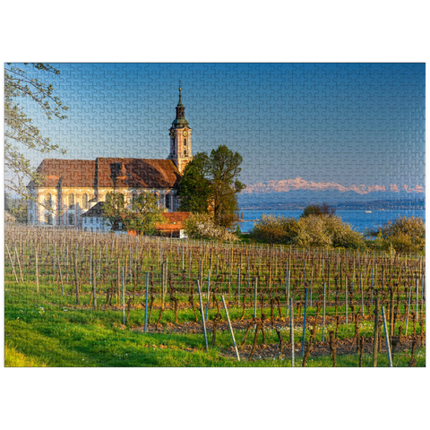 puzzleplate Evening at the pilgrimage church Birnau near Unteruhldingen at Lake Constance in springtime 1000 Jigsaw Puzzle