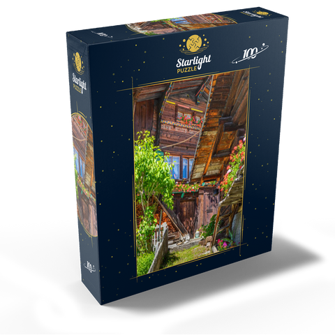 Wooden houses in the village of Mürren 100 Jigsaw Puzzle box view1