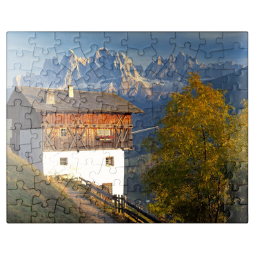puzzleplate Geisler Group, Dolomites, Villnöss Valley, Province of Bolzano, South Tyrol, Italy 100 Jigsaw Puzzle
