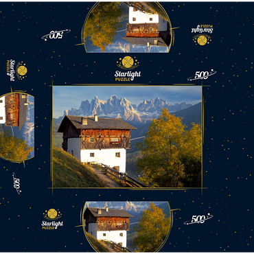 Geisler Group, Dolomites, Villnöss Valley, Province of Bolzano, South Tyrol, Italy 500 Jigsaw Puzzle box 3D Modell
