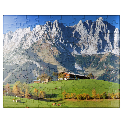 puzzleplate Farmhouse near Kitzbühel with Kaiser Mountains, Tyrol, Austria 100 Jigsaw Puzzle