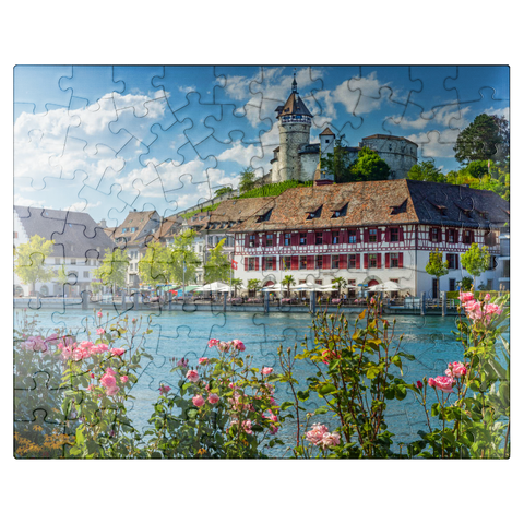 puzzleplate View over the Rhine to the old town and Munot fortress 100 Jigsaw Puzzle