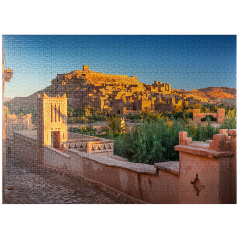 puzzleplate Morning atmosphere at the clay village of Ait Ben Haddou, High Atlas Mountains 1000 Jigsaw Puzzle
