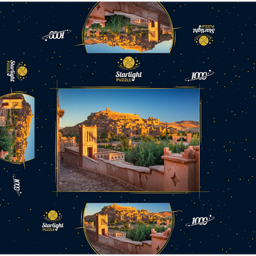 Morning atmosphere at the clay village of Ait Ben Haddou, High Atlas Mountains 1000 Jigsaw Puzzle box 3D Modell