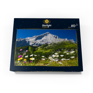 View from Kreuzjoch (1719m) to Hochalm against Alpspitze (2628m) with daisies 100 Jigsaw Puzzle box view1
