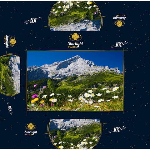 View from Kreuzjoch (1719m) to Hochalm against Alpspitze (2628m) with daisies 100 Jigsaw Puzzle box 3D Modell