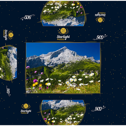 View from Kreuzjoch (1719m) to Hochalm against Alpspitze (2628m) with daisies 500 Jigsaw Puzzle box 3D Modell