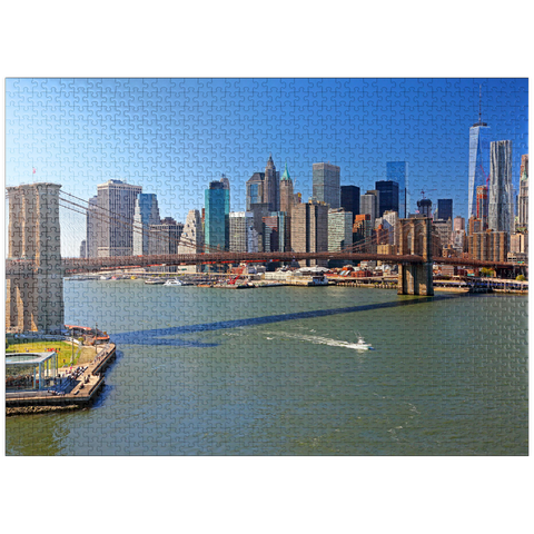 puzzleplate View to Brooklyn Bridge with One World Trade Center, Manhattan, New York City, USA 1000 Jigsaw Puzzle
